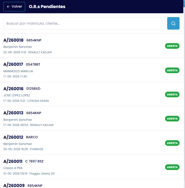 FuturoOR - Lista de órdenes de reparación pendientes